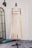 Champagne Bow Tie Straps A-line Satin Tea-Length Bridesmaid Dress