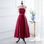Red A-Line Round-Neck Evening Dress with Beading