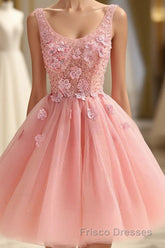 Cute A Line Pink Tulle Pearl Short Formal Prom Dress, Homecoming Dress