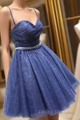 Glitter Sweetheart Blue Short Formal Prom Homecoming Dress With Beading