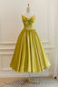 Yellow Satin Short Prom Dresses, Cute A-Line Bow Homecoming Dresses