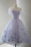 Purple Tulle Short Prom Dress, A-Line Off the Shoulder Party Dress