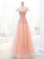 Pink Tulle Sequins Long Prom Dress, A-Line Lovely Evening Party Dress