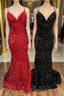 Mermaid Sequins Long Formal Prom Dress, Spaghetti Strap Backless Evening Party Dress