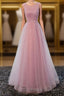 A Line Round Neck Tulle Long Formal Prom Dress, Lace Evening Dress