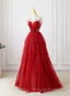 A-Line Tulle Layers Beaded Straps Long Party Dress, Tulle Formal Prom Dress Evening Dress