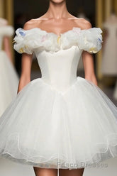 Cute White Tulle Short Formal Prom Gown White Homecoming Dress