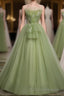 Green Tulle Long Formal Prom Dress, Green Tulle Formal Prom Dress
