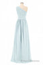 Dusty Blue Chiffon One-Shoulder Banded Waist Bridesmaid Dress