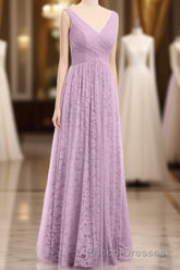 Dusty Purple Chiffon Jacquard V-Neck A-Line Long Bridesmaid Dress