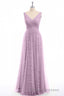 Dusty Purple Chiffon Jacquard V-Neck A-Line Long Bridesmaid Dress