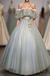 Green Tulle Lace Long Formal Prom Dress, Green Tulle Sweetheart Dress