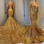2025 Sexy Mermaid Gold V Neck Backless Long Sleeves Sequence African American Prom Dresses