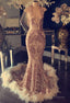 2025 Sexy Gold Sequence V Neck Halter Backless Feathers Prom Dresses