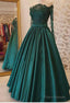 2025 A Line Dark Green Long Sleeves Off Shoulder Appliques Long Prom Dresses