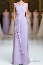 Lavender Chiffon A-line Ruffles Long Bridesmaid Dress