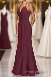 Burgundy Chiffon Cross-Back Mermaid Long Bridesmaid Dress