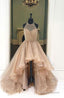 2025 Halter Beaded High Low Organza Champagne Prom Dresses