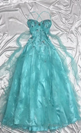 1950S Inspired Baby Princess Blue Prom Dress - Shimmering Sequins Tulle & Satin Ballgown For Formal Events