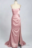 Pink Scoop Neck Lace-Up Back Long Formal Prom Dress with Slit