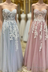 Tulle Floral Lace Sweetheart A-Line Formal Prom Gown