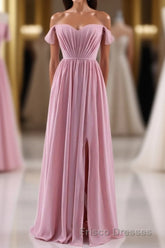 Dusty Pink Chiffon Cold-Shoulder A-Line Long Bridesmaid Dress