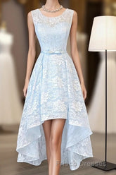Light Blue Lace High Low Formal Prom Dress, Homecoming Dress