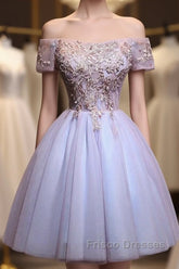 Cute Lace Applique Tulle Short Formal Prom Dress, Homecoming Dress