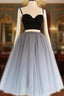 2 Pieces Black Gray Short Formal Prom Dress, Two Pieces Short Black Gray Formal Graduation Dress