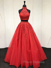 2 Pieces Pink Red Lace Formal Prom Dress, Two Pieces Pink Red Tulle Lace Formal Evening Dress