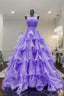 Purple Strapless Organza Long Prom Dress, Princess Quinceanera Dresses