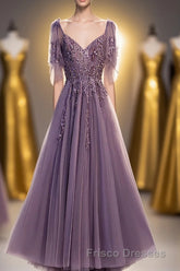 Purple Tulle Lace Long Formal Prom Dress, A-Line Evening Party Dress