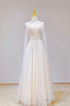 Champagne Tulle Long Prom Dress, Lovely Lace Formal Evening Dress