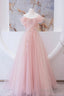 Pink Tulle Beaded Long Prom Dress, A-Line Evening Party Dress
