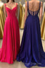 Neon Pink V-Neck Straps A-Line Formal Prom Dress