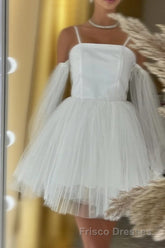 White Cold Shoulder Straps Puff Long Sleeves Homecoming Dress