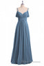 Dusty Blue Chiffon Cold Shoulder A-Line Long Bridesmaid Dress