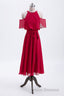 Red Chiffon Cold Sleeves Short Ruffles Bridesmaid Dress