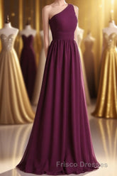 Magenta Chiffon One-Shoulder A-Line Long Bridesmaid Dress