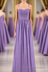 Purple Spaghetti Straps A-Line Long Bridesmaid Dress