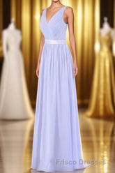Lavender Chiffon V-Neck Backless Long Bridesmaid Dress