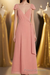 Peach Cap Sleeve Tie-Side Short Formal Prom Dress