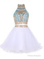 Two Piece High Neck White Tulle Short Homecoming Dress 2025 with Beading Rhinestone