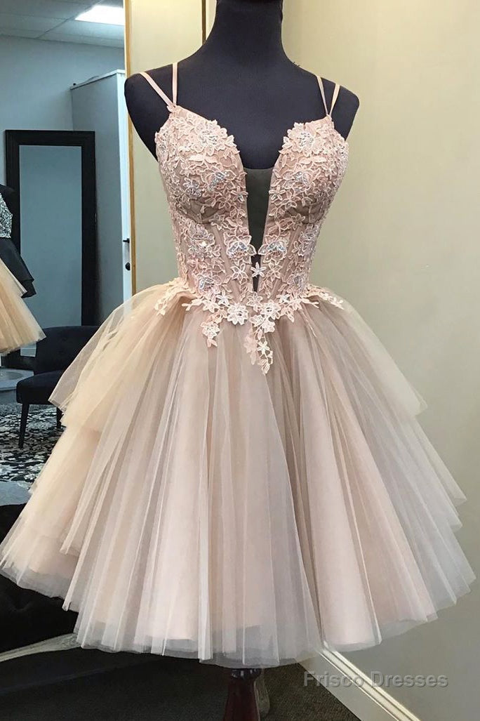 Blush Ball Gown Strappy Appliqued Homecoming Dress – Frisco Dresses