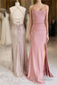 Dusty Pink Satin Lace-Up Sheath Long Bridesmaid Dress with Slit