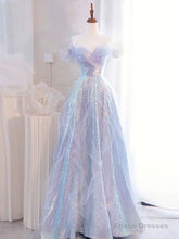 Purple Off Shoulder Sequin Tulle Long Prom Dress, Purple Formal Evening Dresses