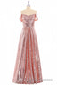 Rose Gold Sequin Off-the-Shoulder A-Line Long Bridesmaid Dress