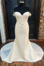 White Satin Off-the-Shoulder Mermaid Long Wedding Dress