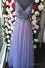 Straps A-Line Tulle Long Prom Dress with Crystal