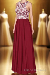 Red Print Sleeveless A-Line Long Bridesmaid Dress